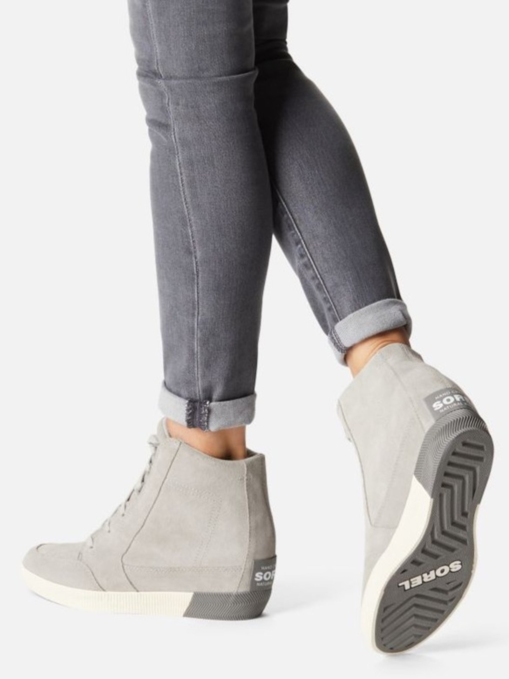 Women’s SOREL Out N About grey suede waterproof wedge boots- Size 8.5